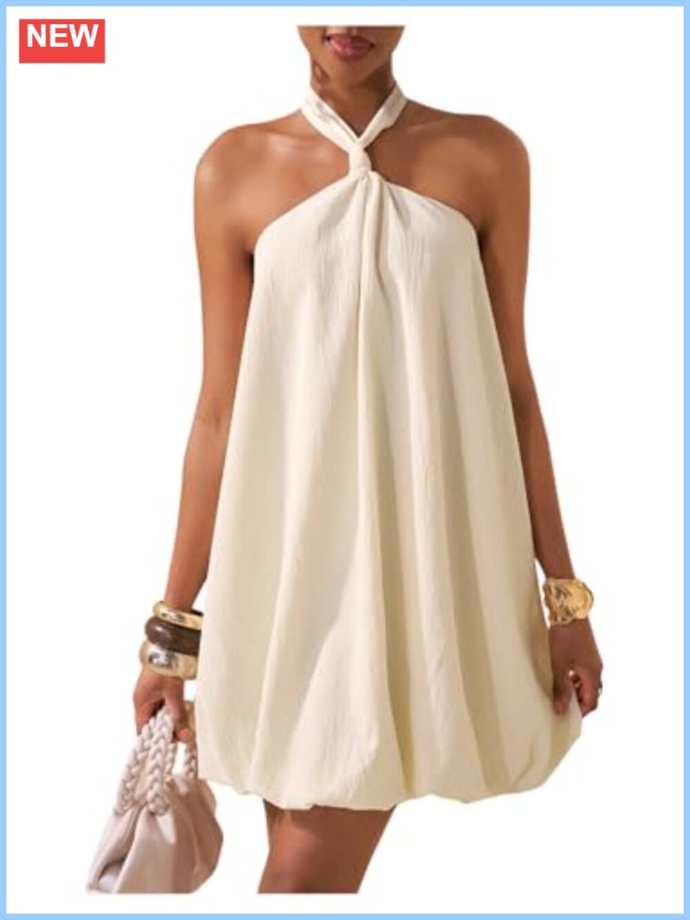 Bubble Mini Dress Open Back Halter Ruffle Party Club Night Out